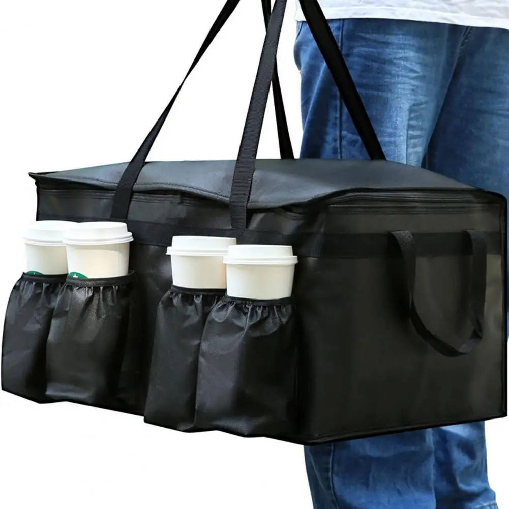 

Insulated Lunch Bag Stain-proof Lunch Bag Insulated Food Delivery Bag with Drink Carrier 4 Cup Holder Grocery for Catering