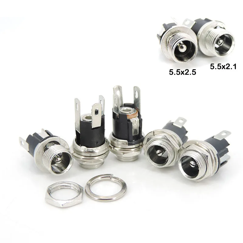 DC 025M 3Pin DC Power Female Jack Panel Mount Terminal 5.5x2.1mm 5.5x2.5mm 5.5mm * 2.5mm Socket Supply Electrical Connector