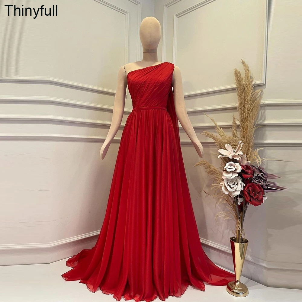 

Thinyfull A-line Simple Prom Dress One Shoulder Chiffon Floor-length Evening Party Dress Arabic Formal Event Gown Robe De Soirée