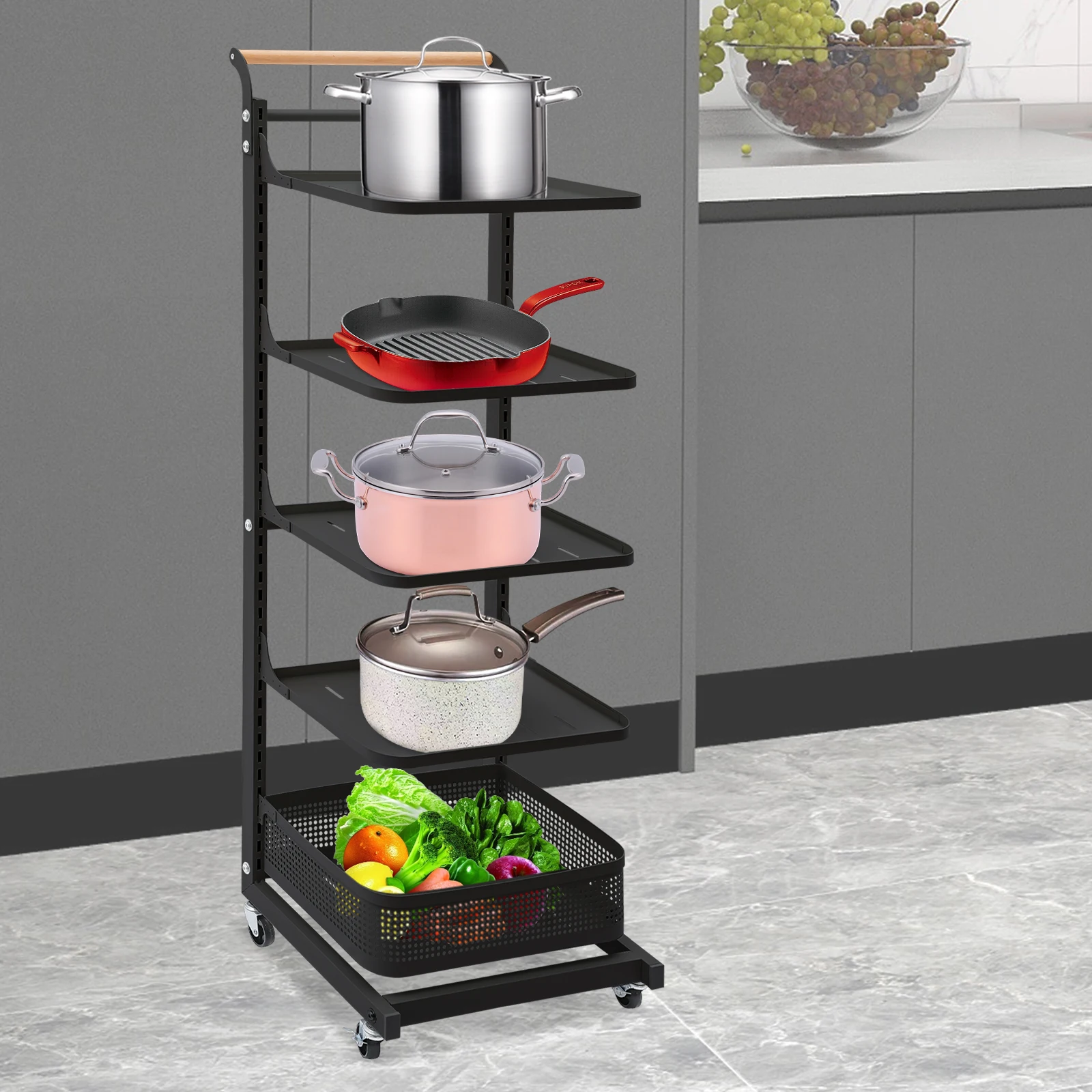 

Multifunctional Pan & Pot Rack Adjustable Height for Kitchen Organization & Storage