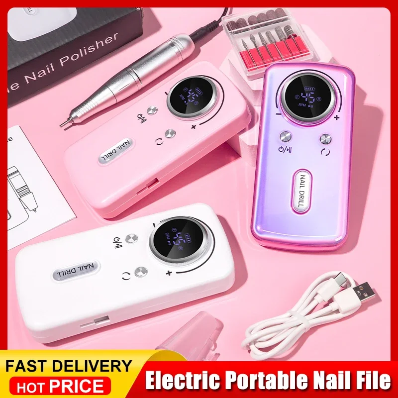 

45000RPM Nail Drill Machine Electric Portable Nail File Rechargeable Nail Sander for Gel Nails Polishing For Home Manicure Salon