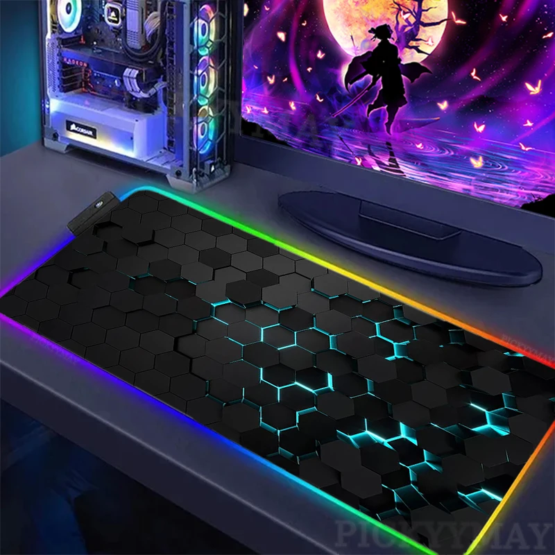 

Large RGB Mouse Pad Geometric LED Mouse Mat Gamer Mousepads Luminous Table Mats XXL Gaming Mousepad Desk Pads With Backlit