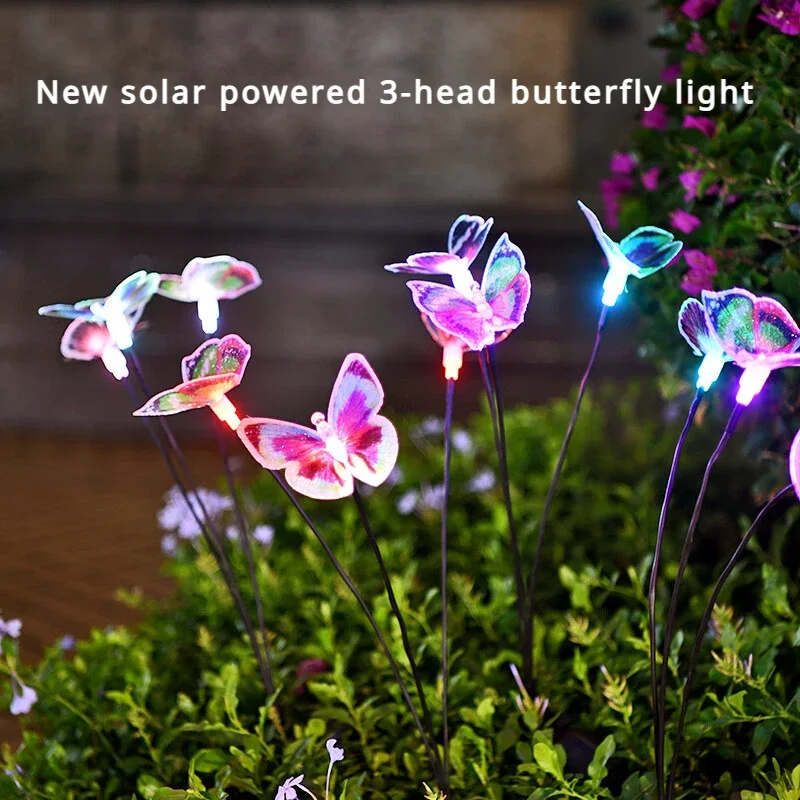 

New Solar Powered 3-head Butterfly Light Outdoor Courtyard Decoration Light Solar Powered Lawn Inserted Garden Atmosphere Light