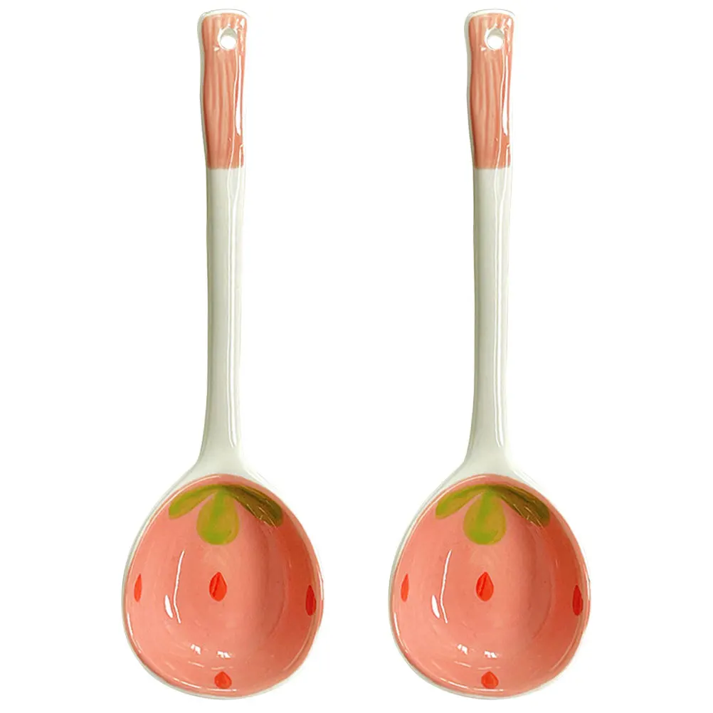 

2Pcs Strawberry Ceramic Dessert Spoons Dishwasher Safe Coffee Spoon Suitable for Coffee Tea Jam Honey Ceramic Spoon