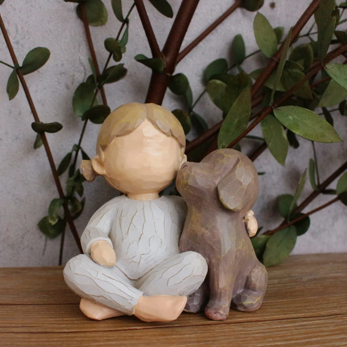 

Girl with Dog Statue - Hand-Painted Resin Desktop Decor