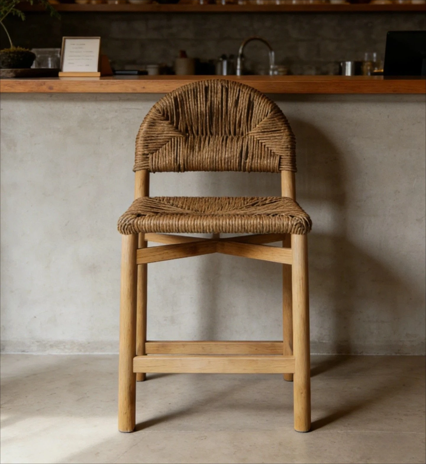 

Chinese Solid Wood High Chair Rattan Cushion Light Luxury Kitchen Restaurant Bar Household Chair