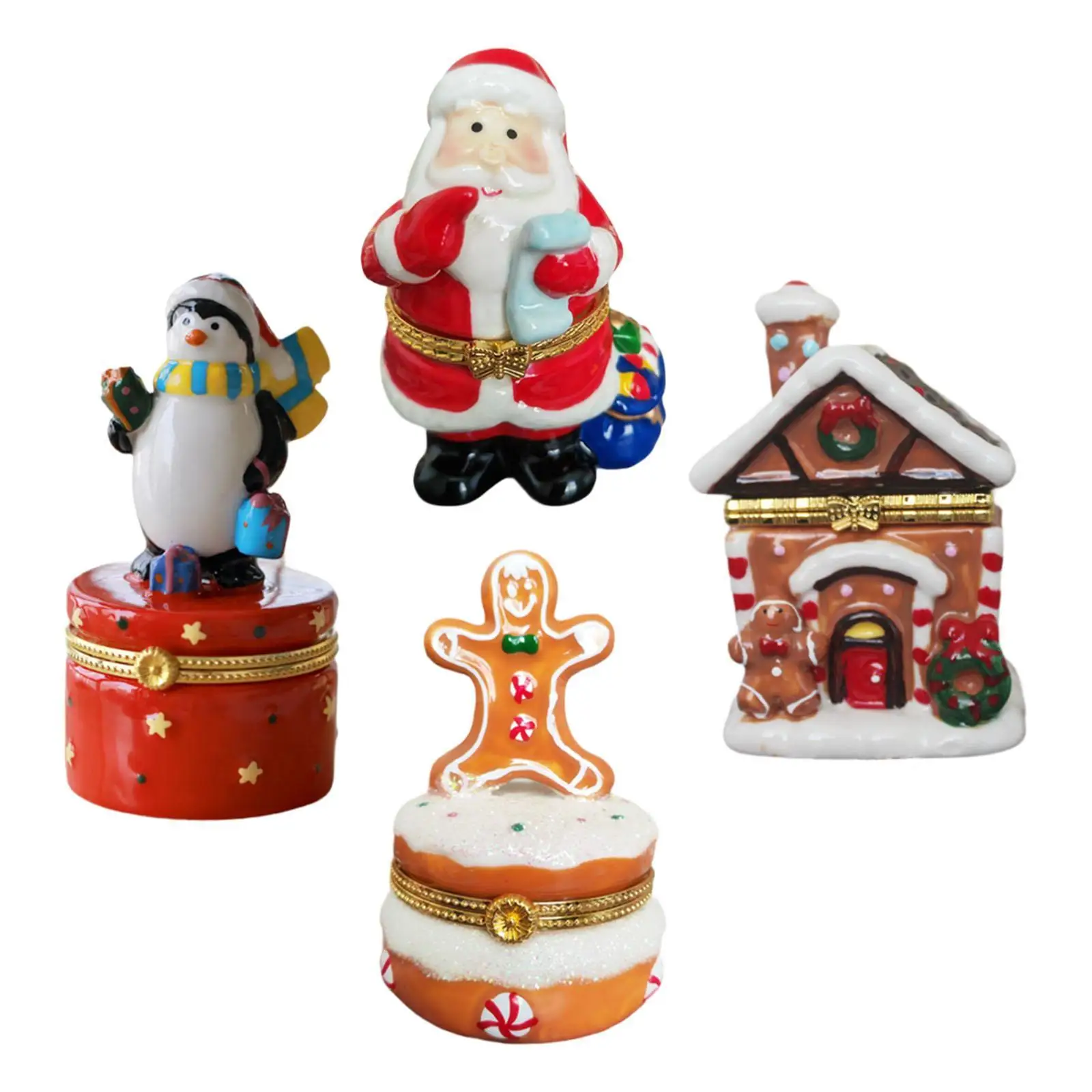 Christmas Jewelry Trinket Box Hinged Ring Storage Holder Holiday Figurine Collectible Home Decoration Ring Holder for Women