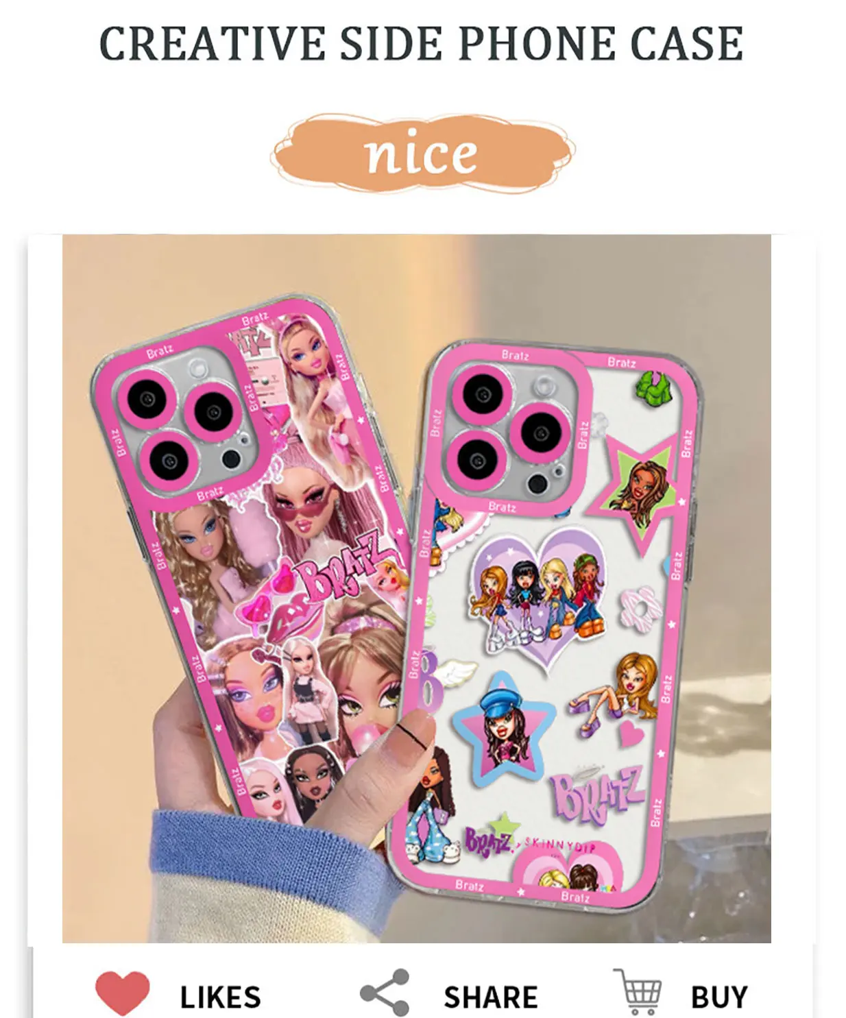 Cute Pink Bratz Doll Phone Case For iPhone 15 14 13 12 11 Mini Pro Max X XR XSMax 6S 6 7 8 Plus SE20 Transparent Cover