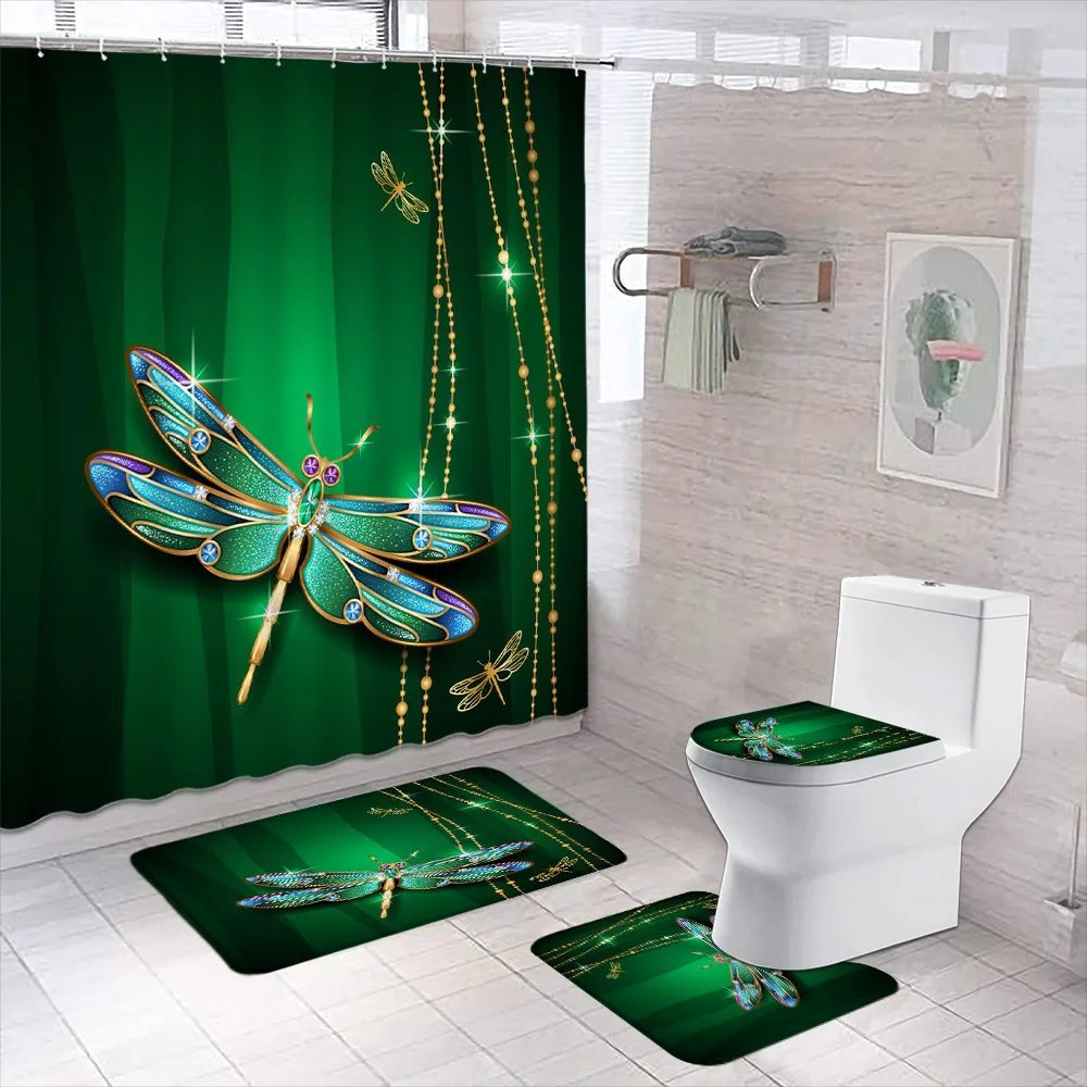 Beautiful Butterfly Shower Curtain Floor Mat Bathroom Set Colourful Printed Bath Curtains Flannel Rug Toilet Cover Bathtub Decor