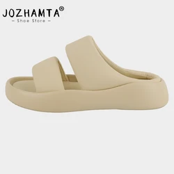 JOZHAMTA Size 35-40 Women Slippers Real Leather Comfort Platform Wedges Mid Heels Summer Shoes 2025 Casual Daily Slides Sandals