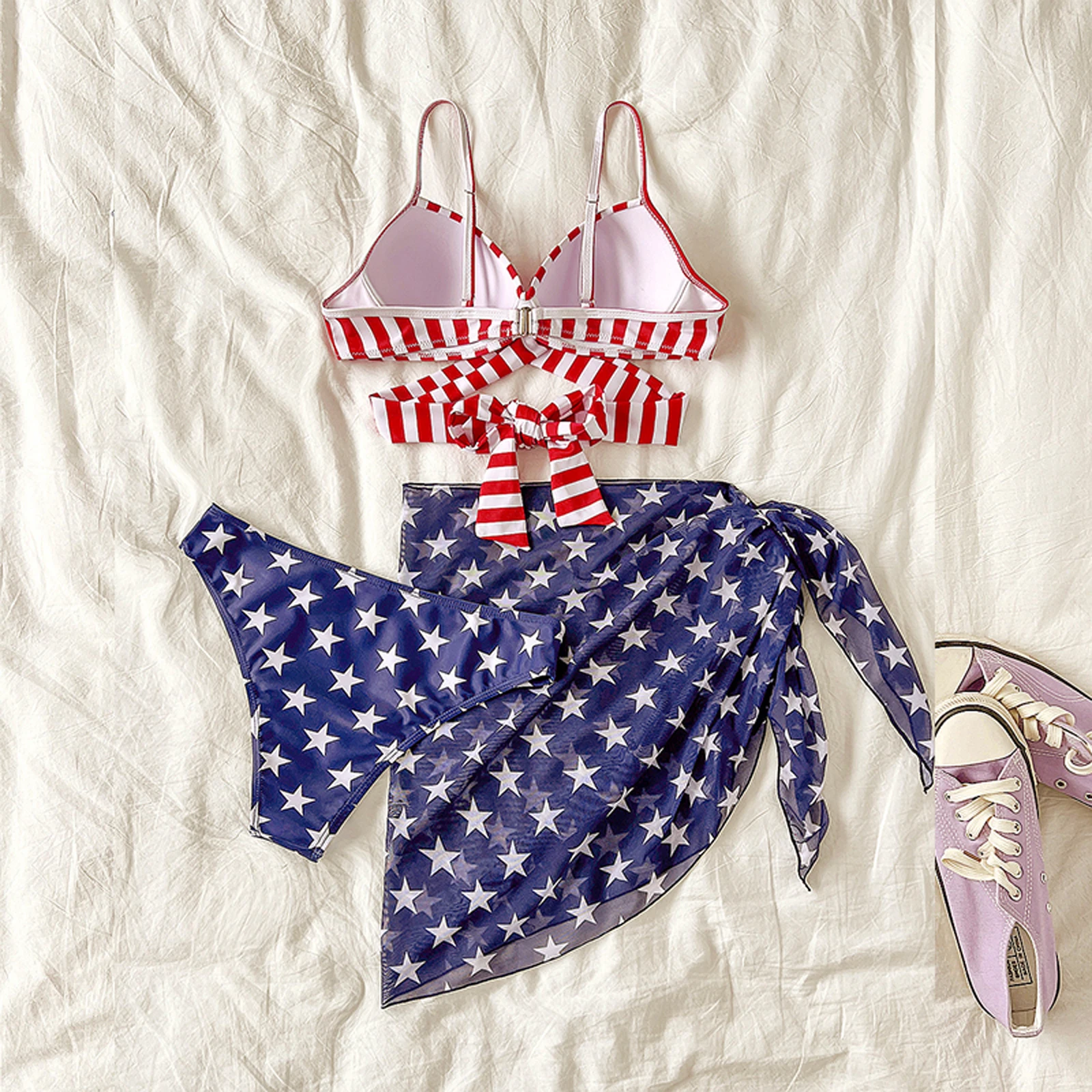 المرأة ستار مجموعة البكيني مخطط الصليب السباغيتي حزام طباعة بلايز السراويل الشاطئ التستر تنورة 3 قطعة ثوب السباحة الزي