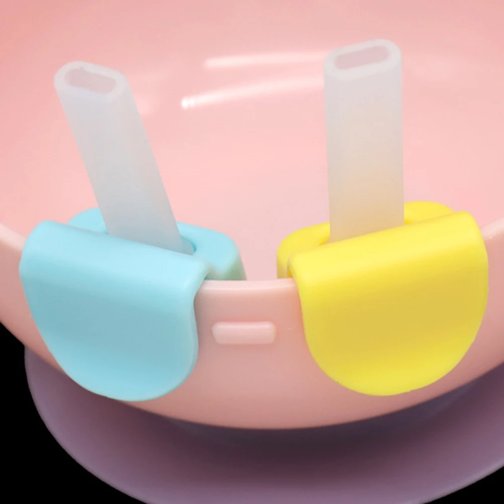 

4pcs Silicone Straw Set for Baby Bowl Buckle Design Easy Wash Durable Odorless Quality Infant Feeding Accessories