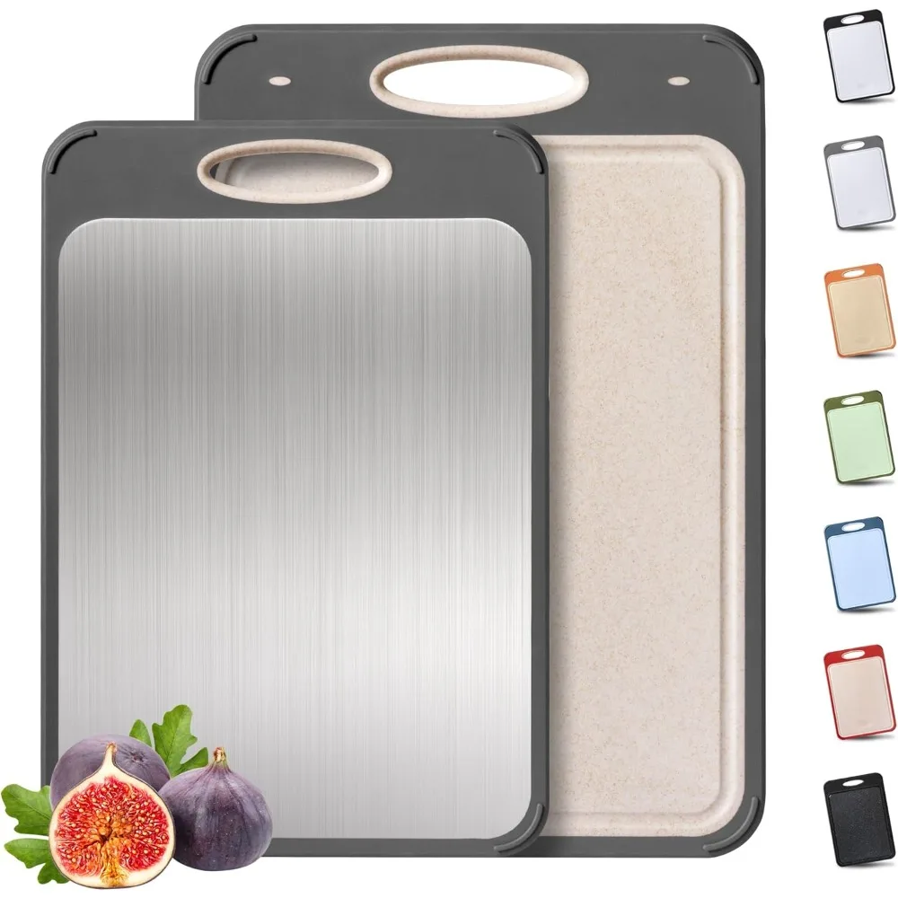 

2 Packs Stainless Steel Cutting Board Set, Best Non Toxic Cutting Boards for Kitchen, Double Sided Metal Chopping Board for Meat