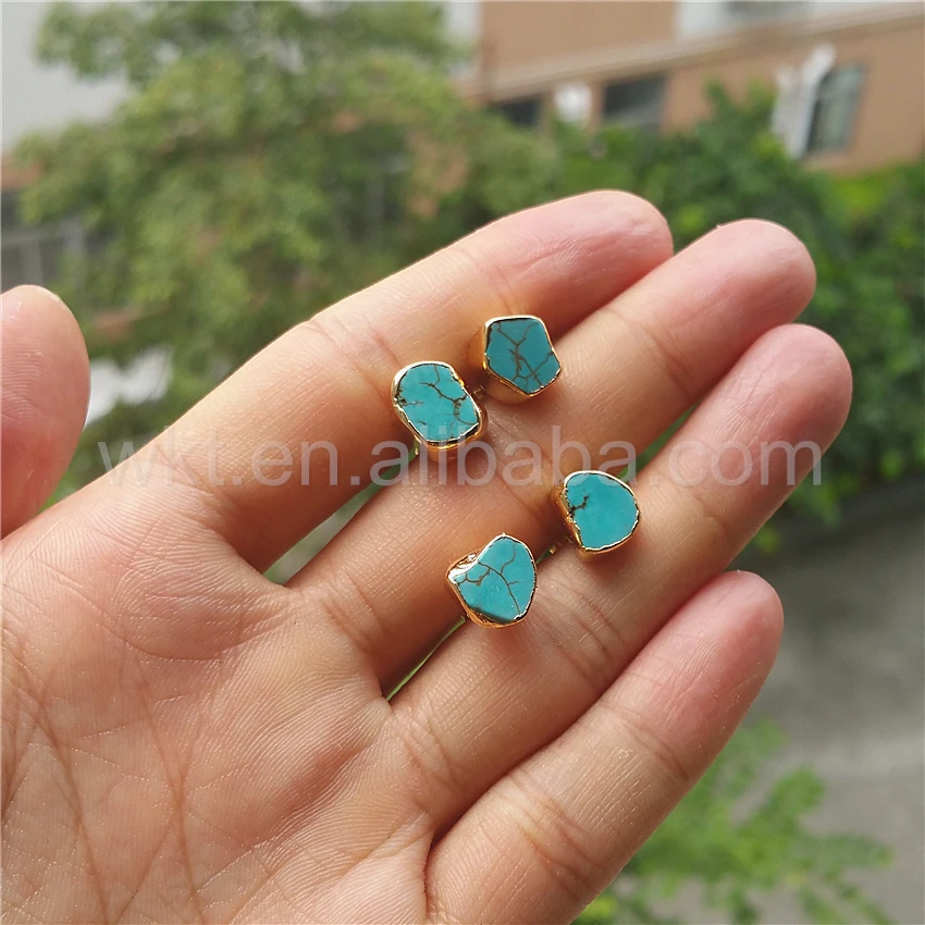 WT-E265 Hot Selling Natural Turquoise Stone Random Shape Earrings With 18k Gold Plated for Women Jewelry Gift