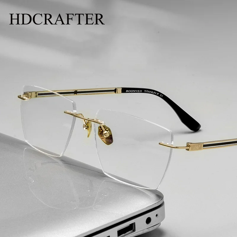 

HDCRAFTER Pure Titanium Eyeglasses Rimless Optical Frame Prescription Spectacle Frameless Glasses Women Men Customed Glasses