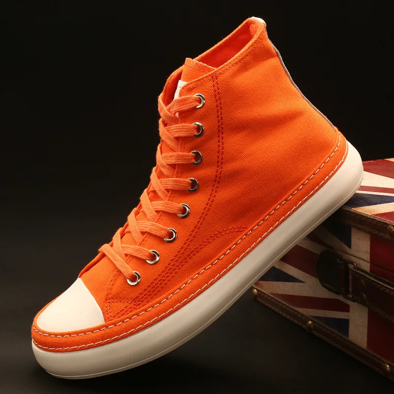 New Fashion Men High Top Sneakers Comfortable Lace-up Cnavas Student Shoes Shoes Men Flat Casual Vulcanize Shoes Men Espadrilles