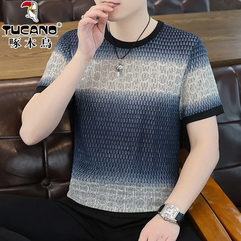 

Men's Ice Silk Short Sleeve Thin Hollow Outfit Cool T-Shirt