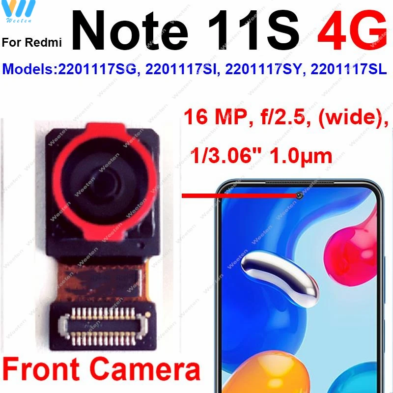 Front & Back Rear Main Camera For Xiaomi Redmi Note 11S 4G 5G Back Main Front Facing Camera Module Flex Cable Repair Parts 11S