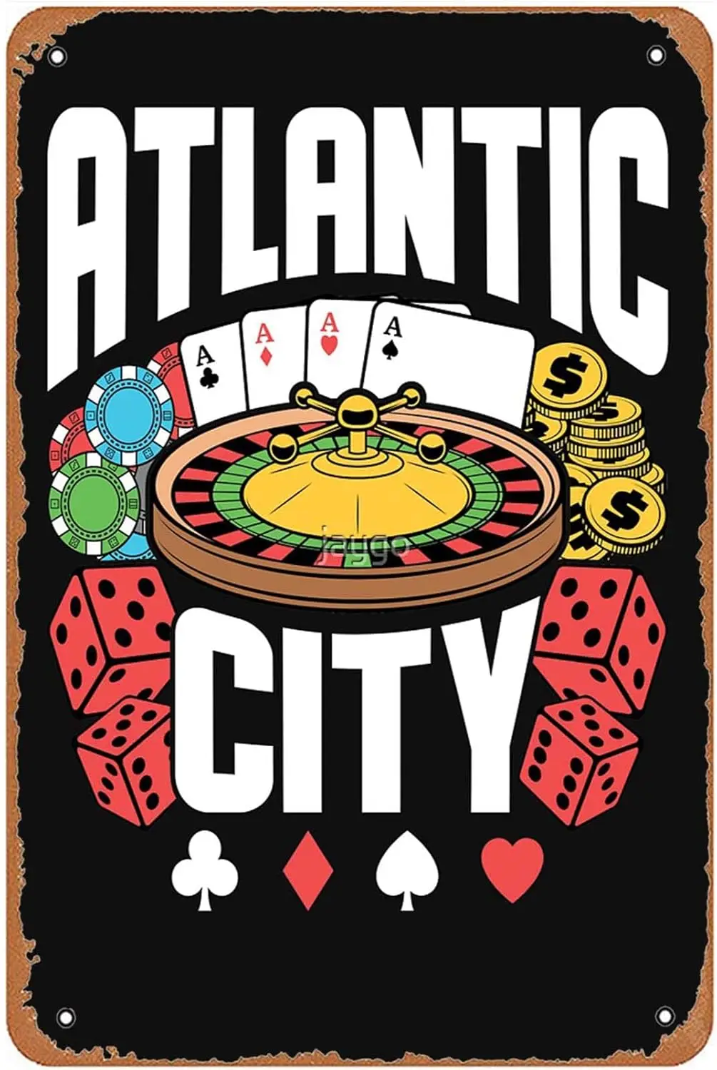 Atlantic City Sign Wall Decor Art Poster Vintage Metal Tin Sign for Funny Man Cave Garage Office Bathroom Room Apartment Dorm Si