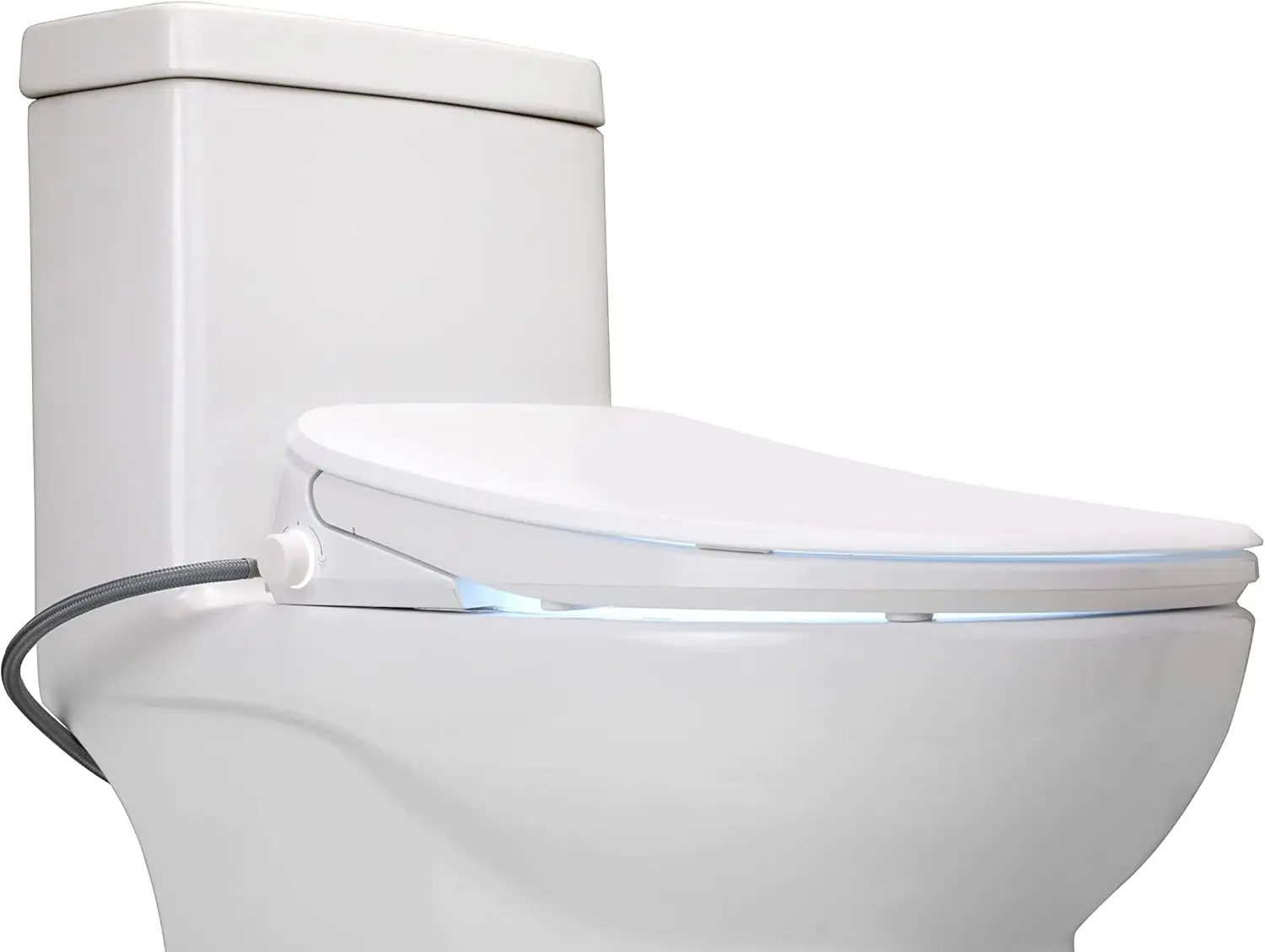 UX Pearl Bidet Toilet Seat in Elongated White，Ultra Low Profile，Endless Warm Water， Arced Stainless Steel Nozzle，LED Nightlight