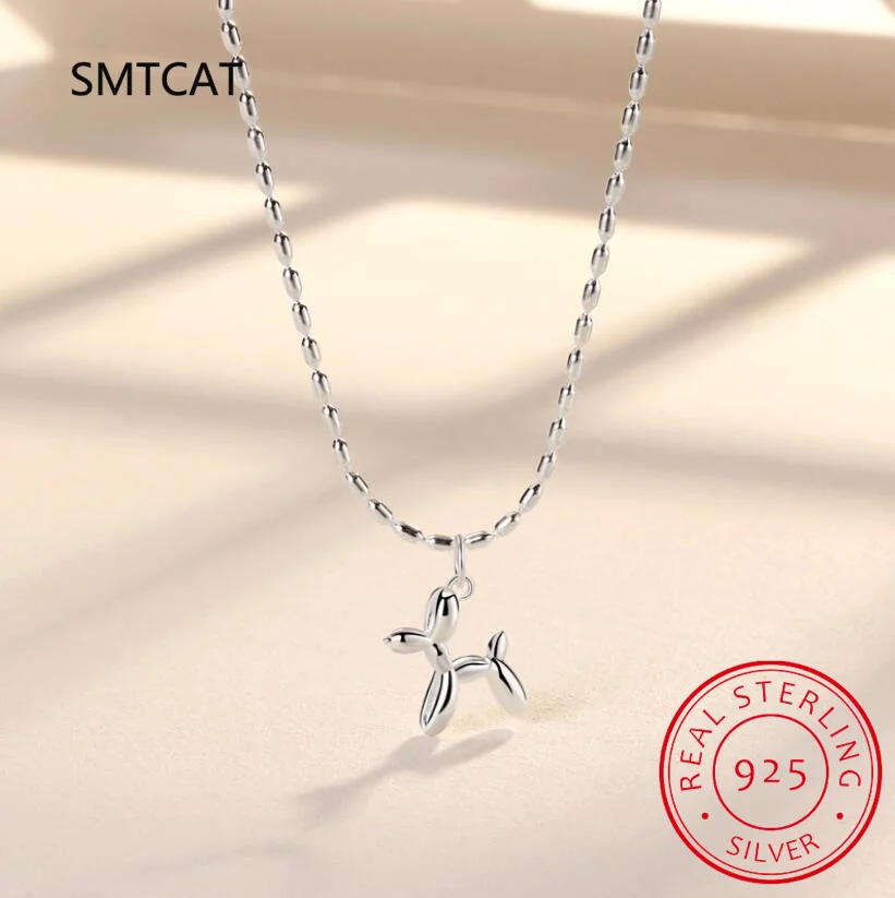 925 Sterling Silver Cute Balloon Dog Pendant Necklace Platinum Plated Neck Chain for Women Birthday Day Gift SCN506