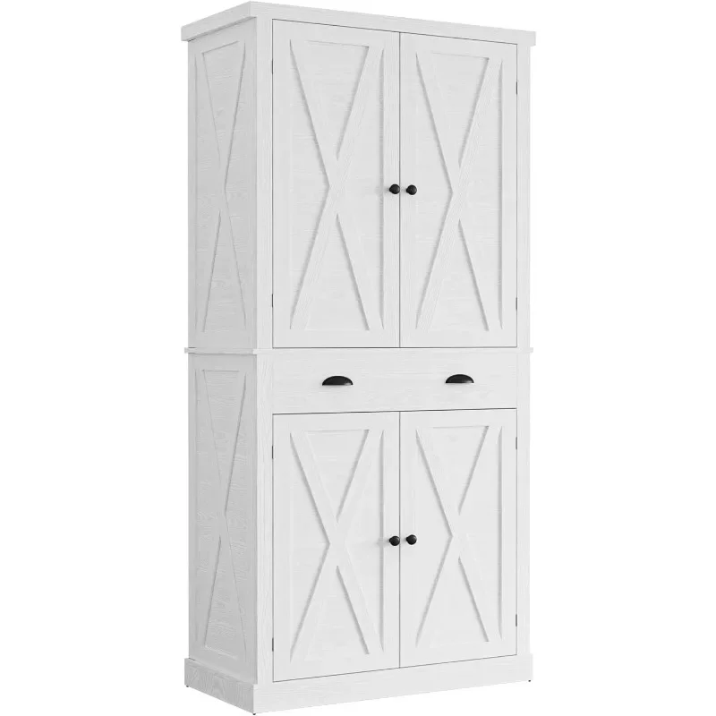 

Kitchen Pantry Storage Cabinet 72" Height, with Barn Doors, Drawer, 4 Adjustable Shelves