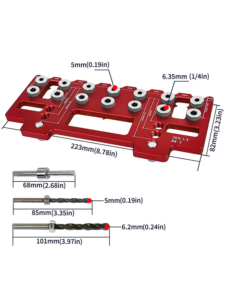 1 Set Handle Pitch Punch Hole Locator, Shelf Pin Drilling Guide Jig,Aluminum Pocket Hole Jig Kit,Straight Hole Drilling Template