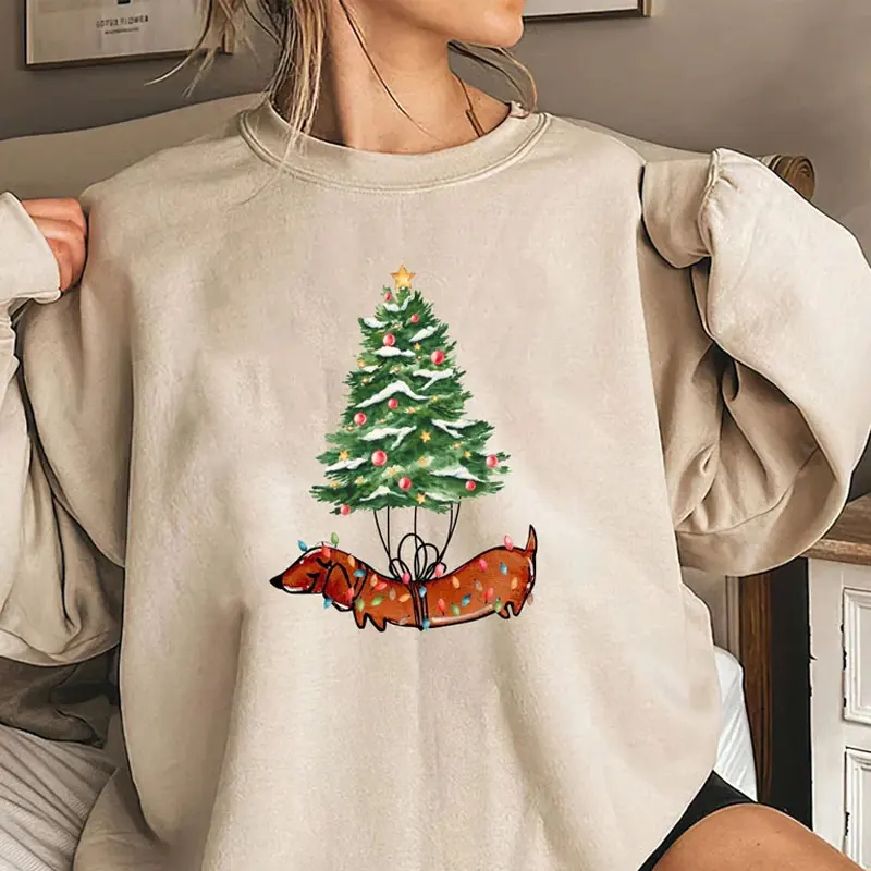 

Dachshund Christmas Tree Crewneck Pullovers Dachshund Chhristmas Sweatshirt Cute Dog Lover Autumn Men Women Hoody Unisex Hoodies