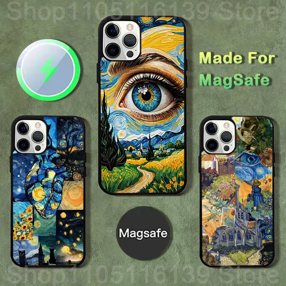 

Sunflower Art V-Van G-Gogh Phone Case For iPhone 17,16,15,14,13,12,11,Pro,Max,Plus,Mini,SE4,E Magnetic Magsafe Wireless Charging