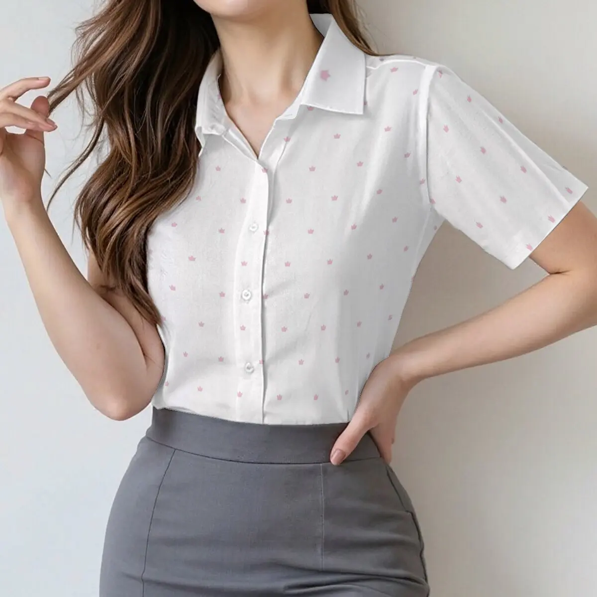 

Minimalist and personalized polka dot printed women's summer collar short sleeved shirt, versatile and gentle daily top
