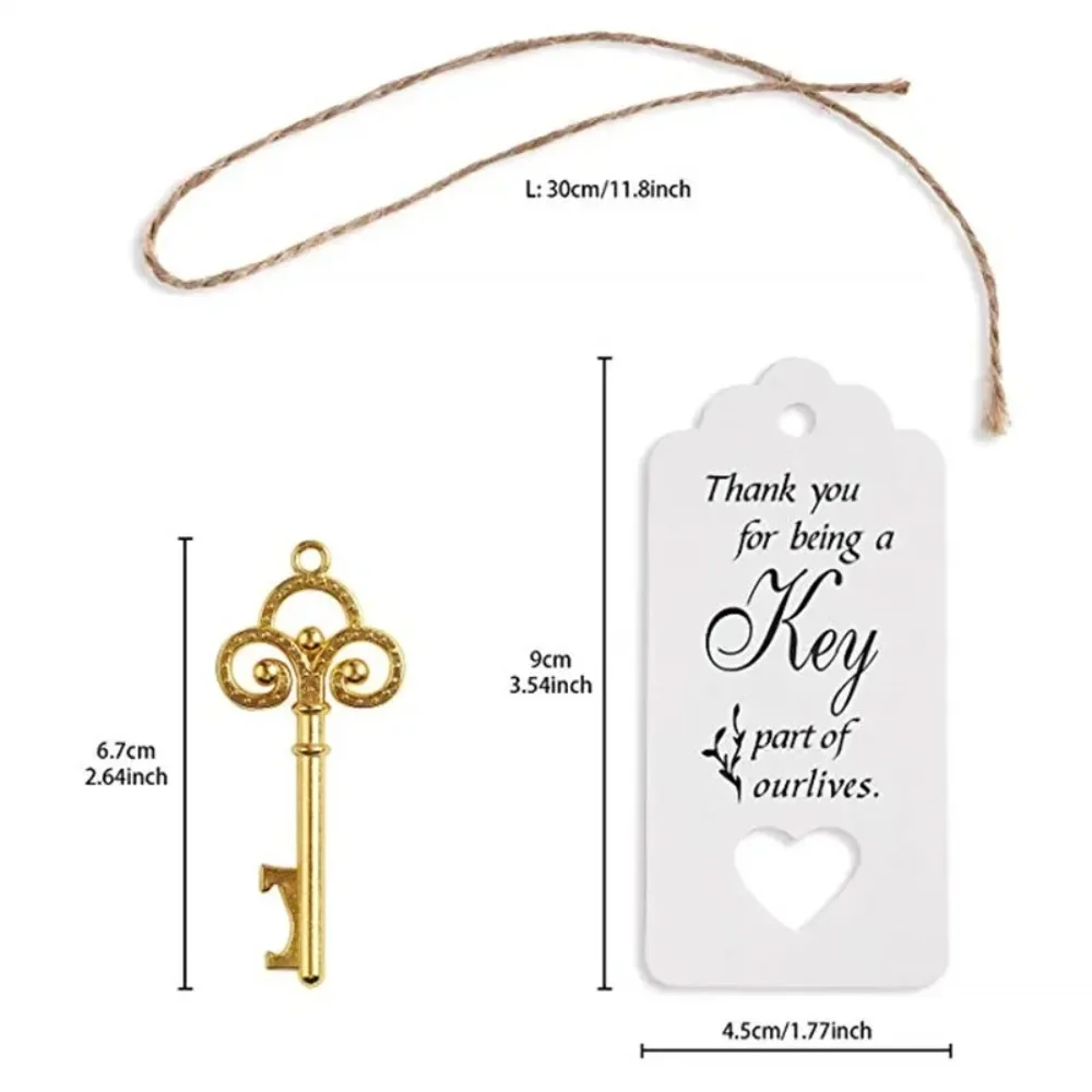 10pcs  Gold Wedding Bottle Key Opener with Tag Antique Copper Bottle Key Opener Wedding Souvenir Decor Gift Party Favor Supplies