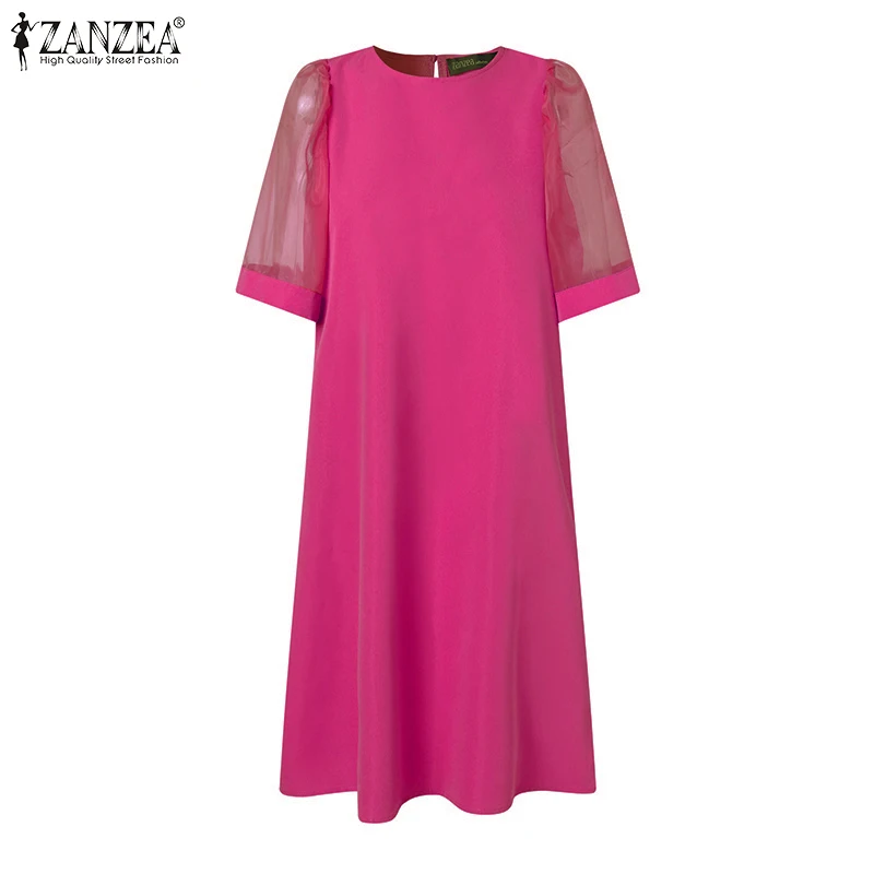 ชุดเดรสสั้นสไตล์วินเทจสำหรับผู้หญิงจาก ZANZEA ผ้าตาข่ายแต่งระบาย แขนสั้นทรงหลวม เหมาะสำหรับใส่ลำลองในฤดูร้อนหรือไปงานปาร์ตี้