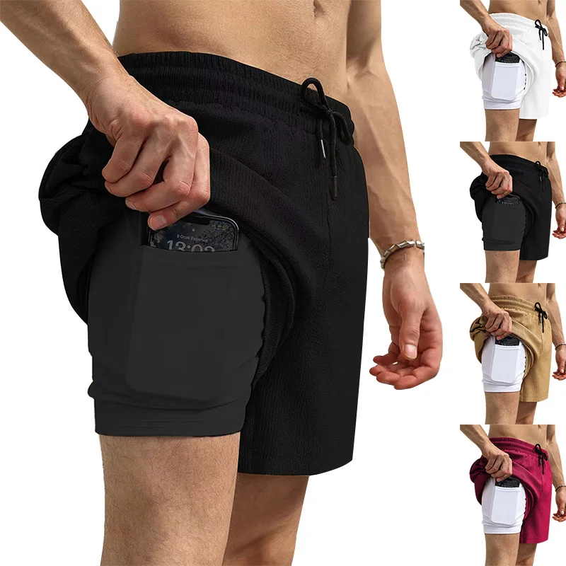 

2025 Summer men's casual Sports Running Quick-drying shorts quick drying lining, double-layer woven