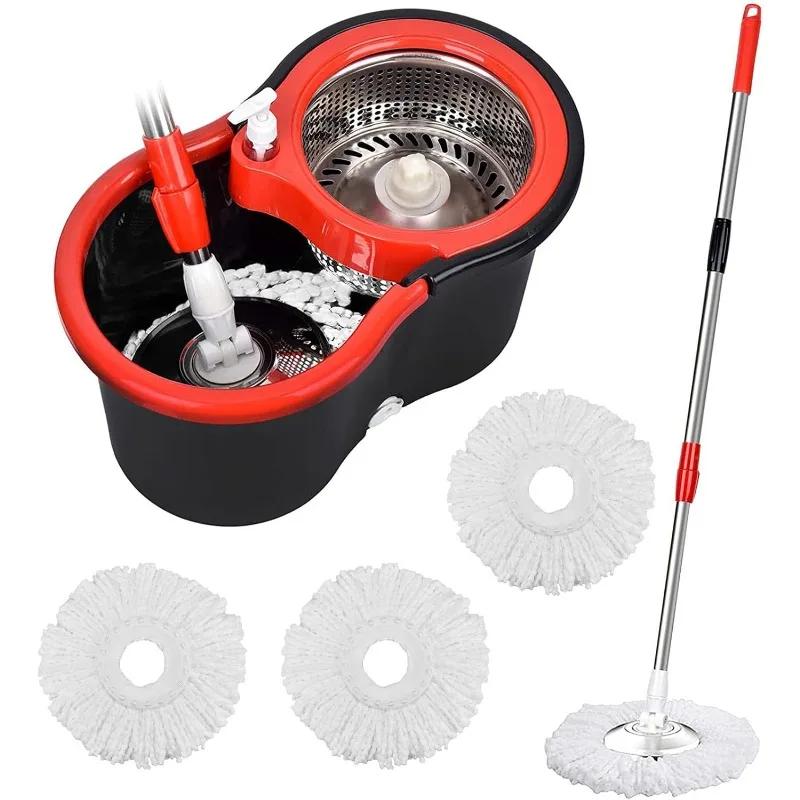 Mop and Bucket Set, 360° Spin Mop and Bucket with Wringer Set and 3 Microfiber Refills, Stainless Steel 61