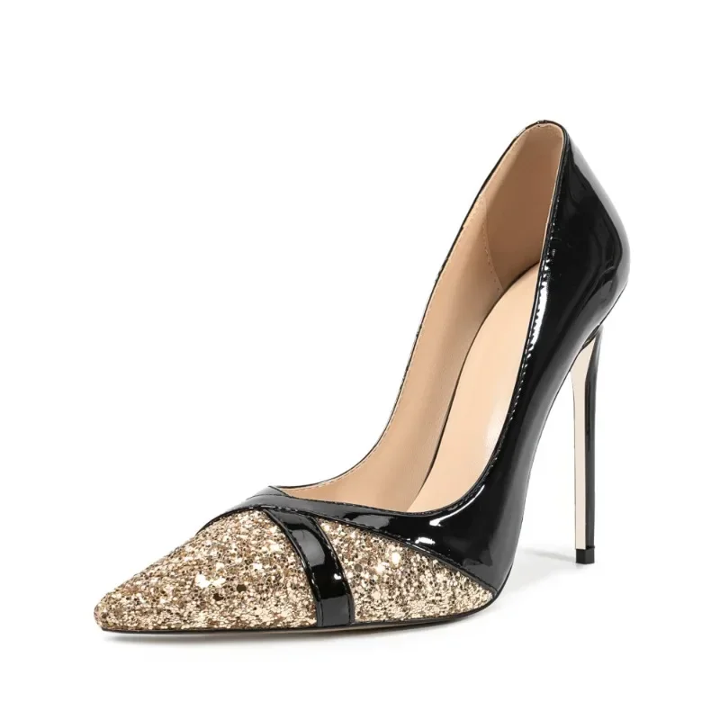

2025 Women's Fashion Glitter Splicing High Heels Single Shoes, European and American Sexy Stiletto High Heels Fashion Shoes