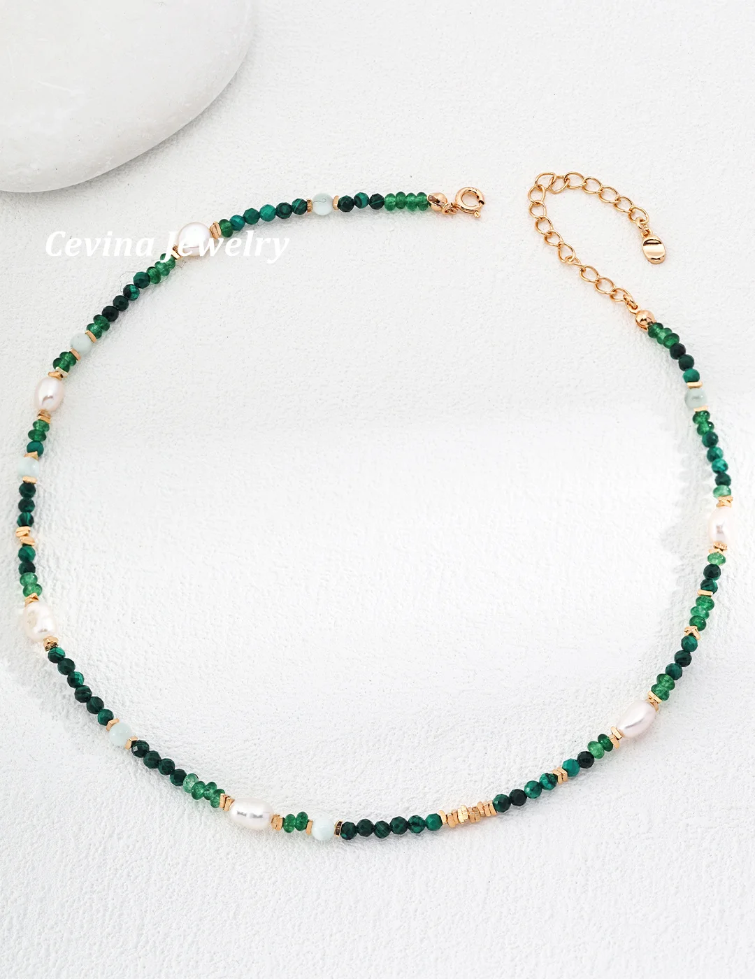 Sterling silver natural pearl malachite emerald adjustable seed Beads Strand necklace Luxury for women ladies Fine Jewelry