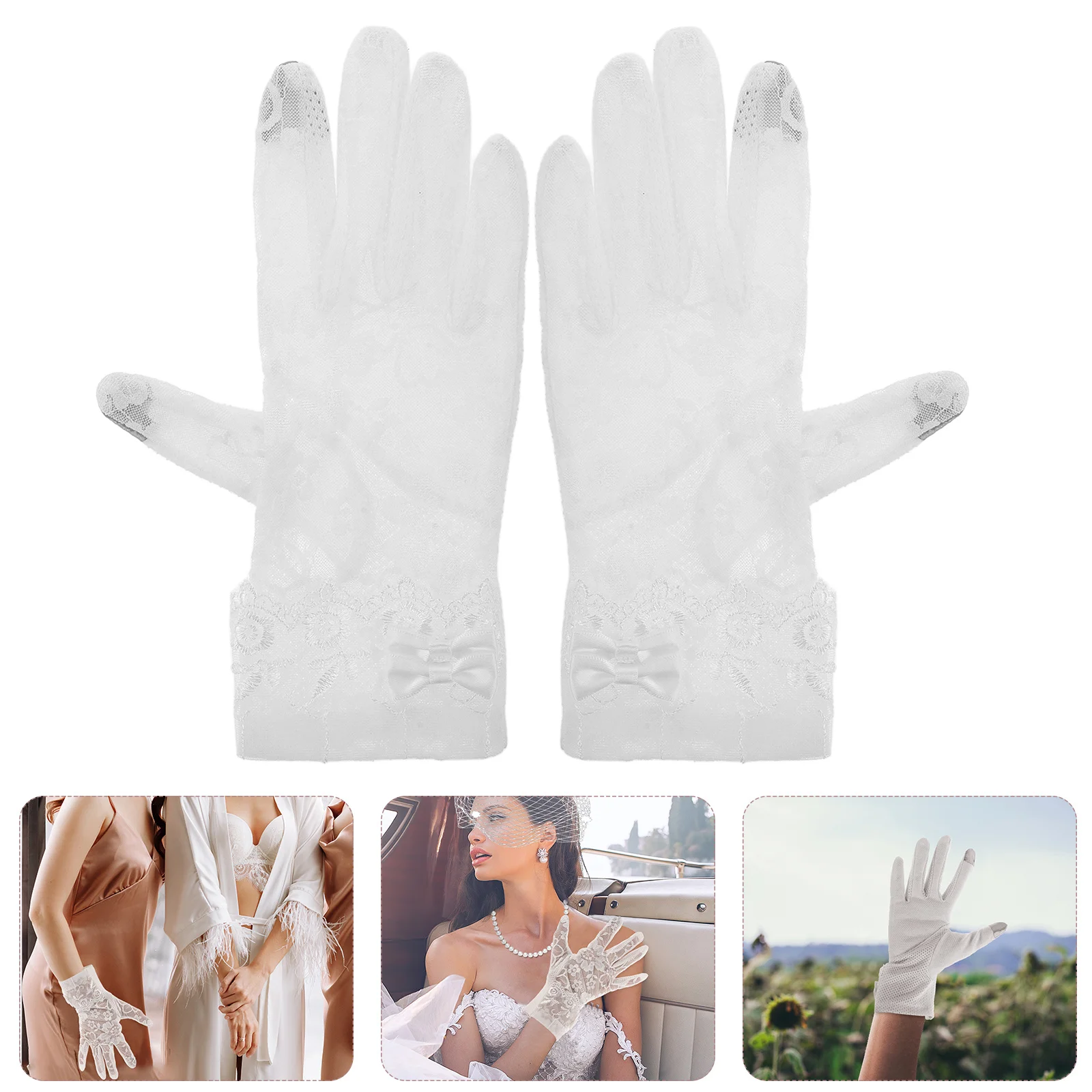 

1Pair Lace Gloves Women Elegant Bridal Wedding Party Decorative Lace Gloves for Banquet Prom Cosplay Tea Party