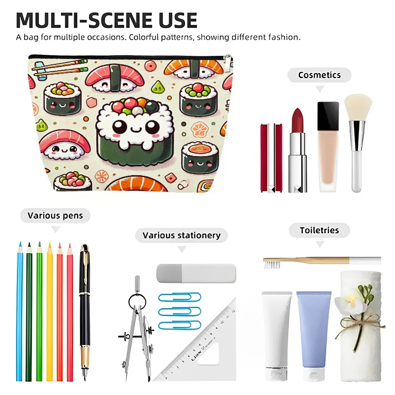 かわいい寿司柄のメイクポーチ - 女性向けの素敵な多機能ジッパーポーチ、ジュエリー収納バッグ