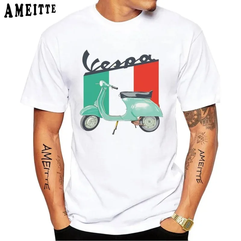 2024 Summer New Retro Vespa Cycling T-Shirt Men\'s Hip Hop Classic Logo Casual Short Sleeve Shirt Clothing Crew Neck Cotton Top