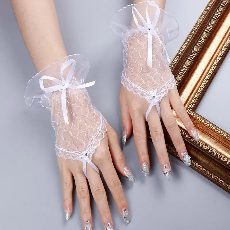 1 Pair Wedding Gloves Nail Art Lace Fake Pleated Cuff Manicure Photography Props Fake Sleeves Nails Accessories Supplies