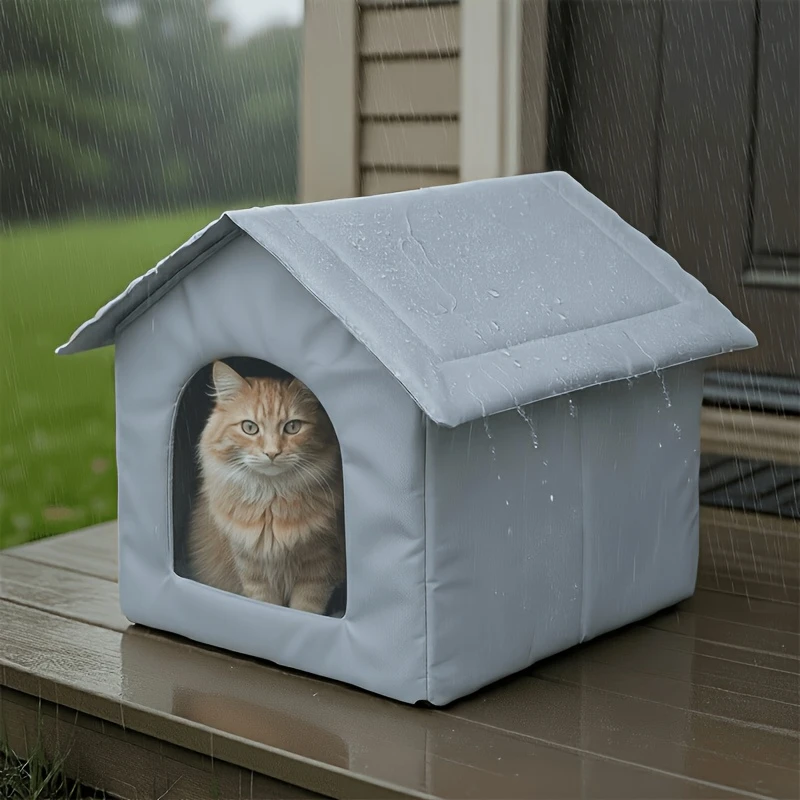Wasserdichtes Katzenhaus für den Außenbereich, faltbares Katzenbett, Haustierunterstand, warmes, isoliertes kleines Hundehaus für draußen und drinnen, für streunende kleine Welpen – Detail 2