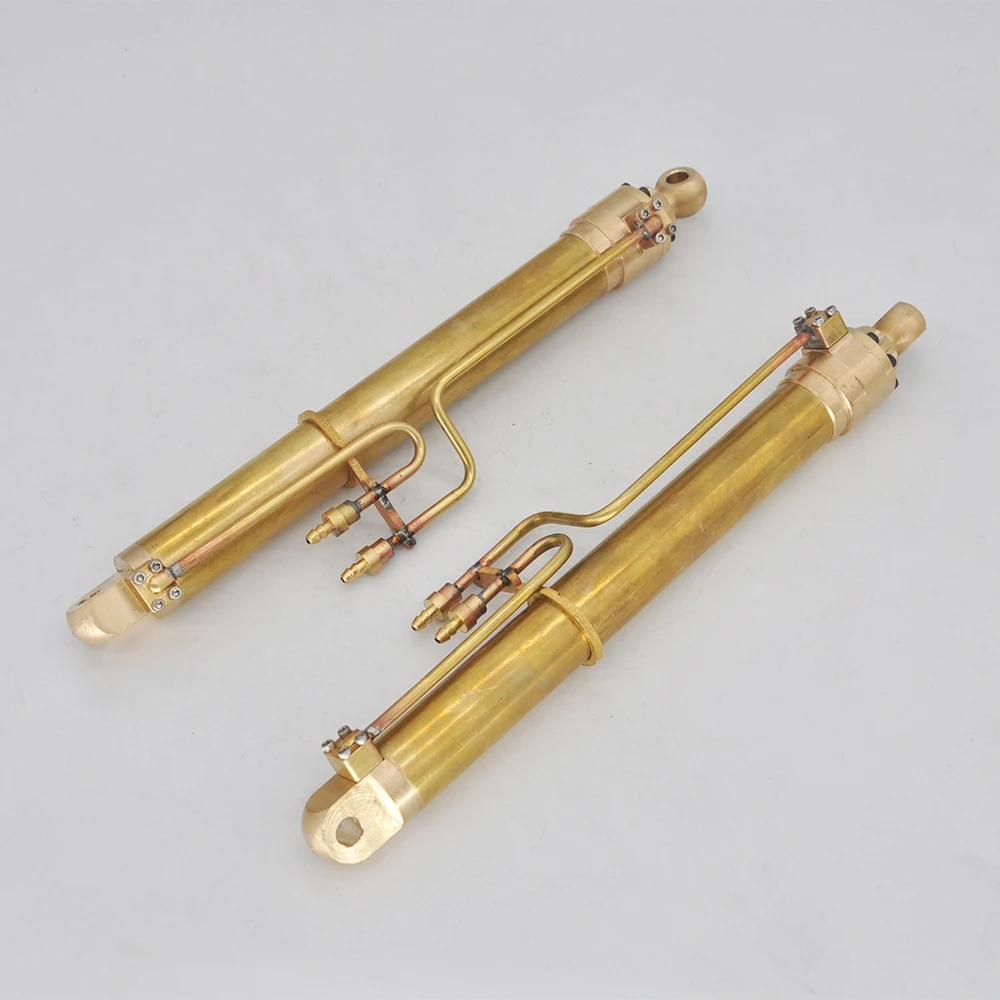 Hydraulic Flange Brass Oil Cylinder Kit 105/130/150mm Stroke OD 18mm with 3mm Bent Copper Pipe for 1/12 RC Excavator Model Parts