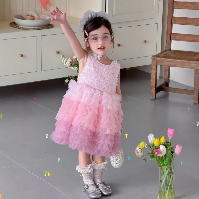 

Girls' Summer Princess Dress2026New sweet gradient cake sleeveless dress for girls and young children