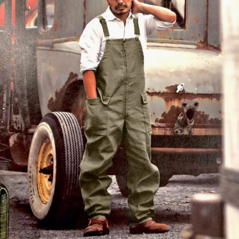 بنطلون رجالي كاجوال بلون واحد مع حمالات، بنطلون عمل مستقيم الساق طويل بخصر متوسط، تصميم آخر لمناسبات أخرى