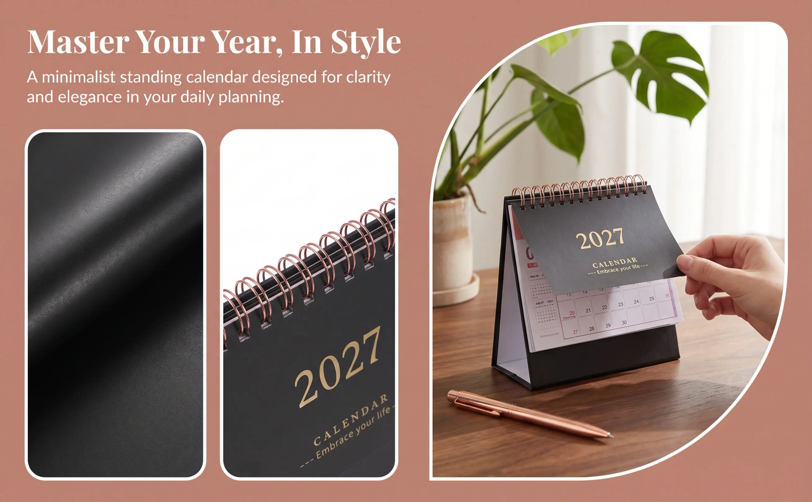 2026-2027 Minimalist Flip Desk Calendar Standing Monthly Planner Block Academic Year Organizer Paper Calendar for Office
