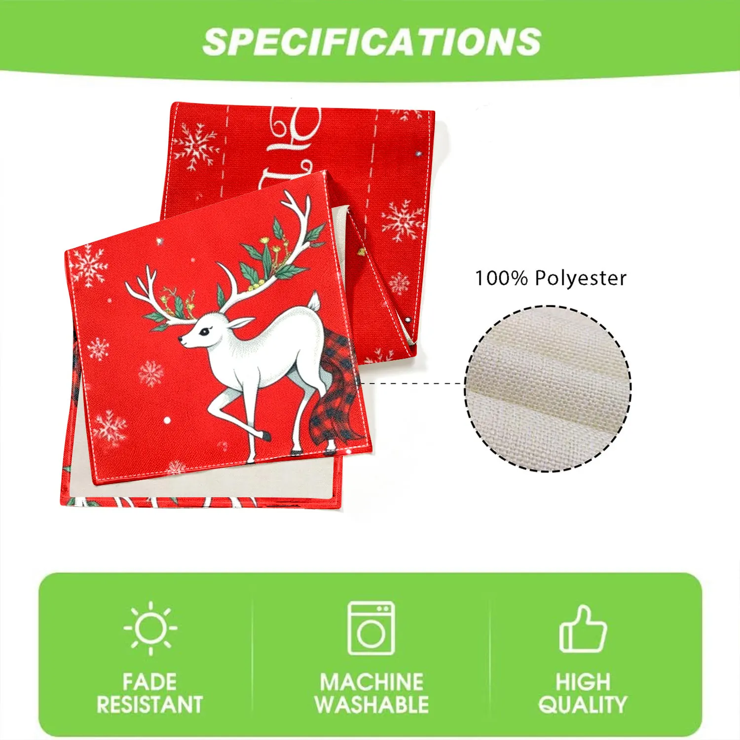 قطعة واحدة من مفرش طاولة بطابع عيد الميلاد مع أنماط الأيائل وندفة الثلج، مناسبة لحفلات عيد الميلاد ومشاهد تزيين المنزل الاحتفالي. #6