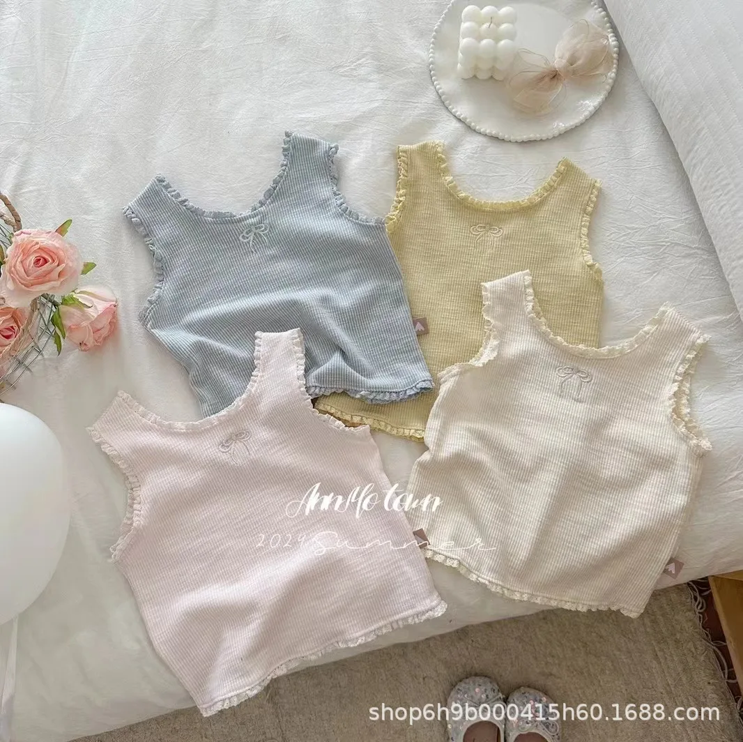 

Girl embroidery fungus edge small vest female treasure cute foreign summer pit strip cotton suspenders