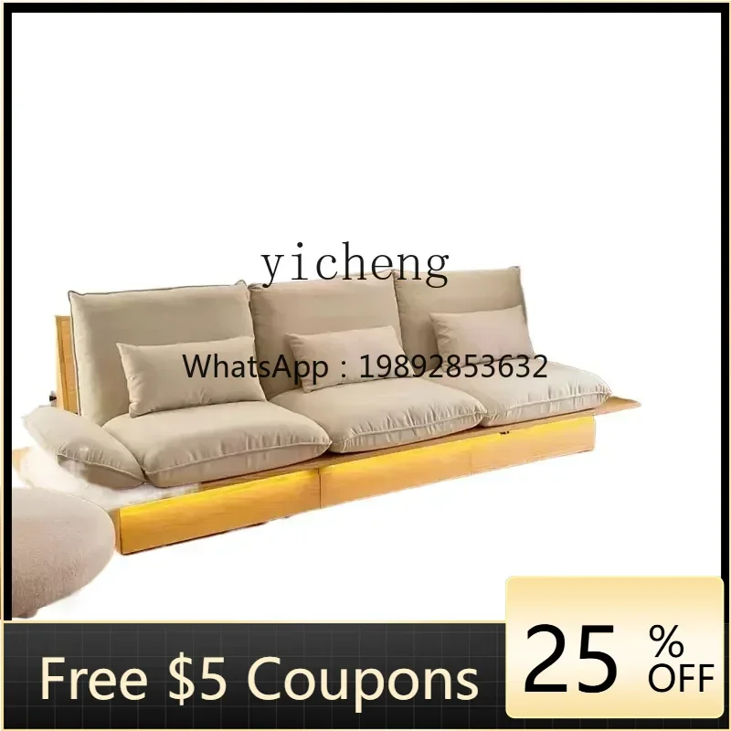 

BB all-solid wood floor sofa small apartment winter and summer dual-purpose storage wabi sandy wind log fabric sofa