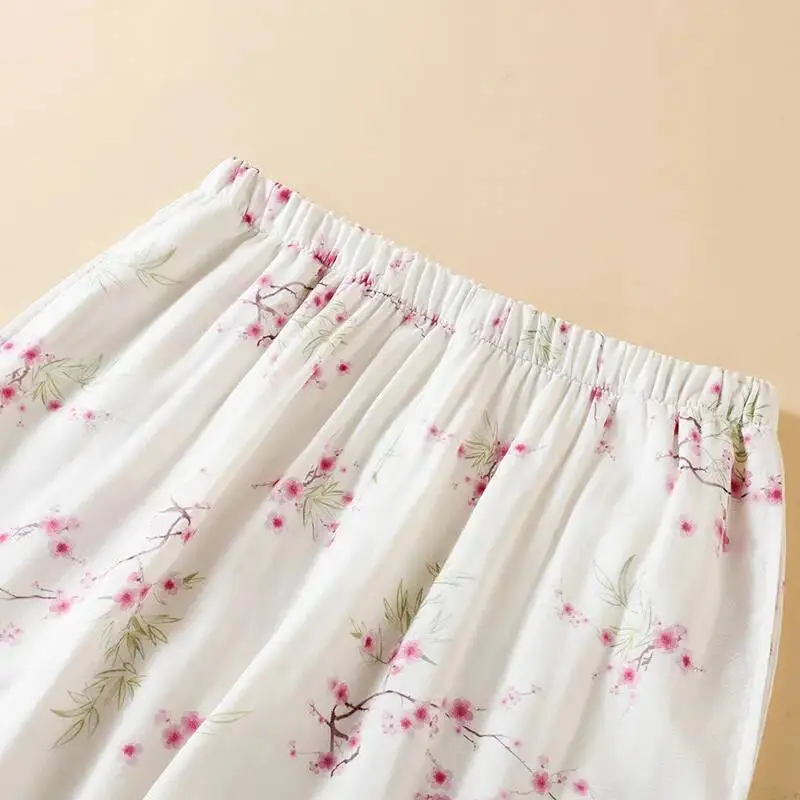 طقم بيجامات نسائي من نسيج الخيزران على الطراز الوطني لفصل الربيع والصيف رقيق بأكمام تسعة أرباع بلوفر بدلة باما