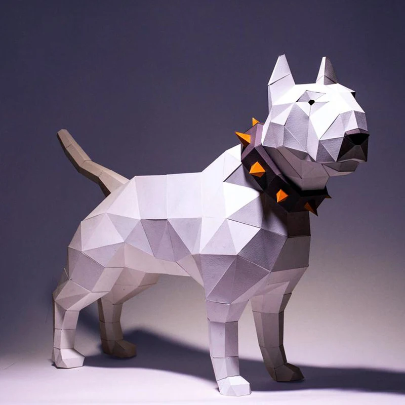 Paper art bull terrier dog cute decorations floor ornaments geometric polygonal modern minimalist model